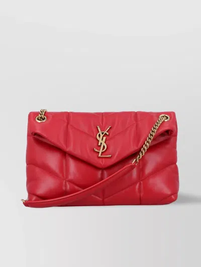 Saint Laurent Quilted Leather Puffer Bag Chain Strap In Red