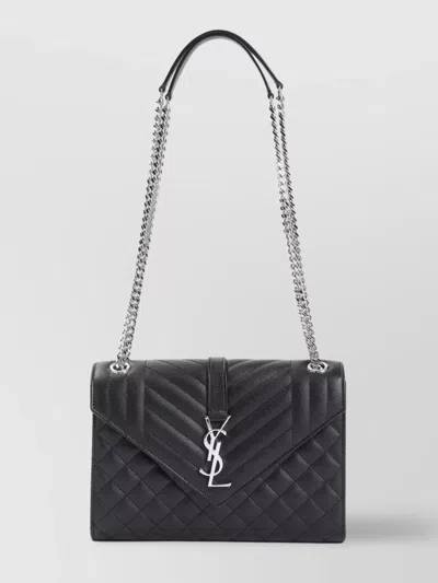 Saint Laurent Quilted Leather Shoulder Bag With Chain Straps In Black