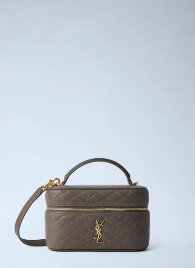 Saint Laurent Quilted Leather Vanity Case In Gray