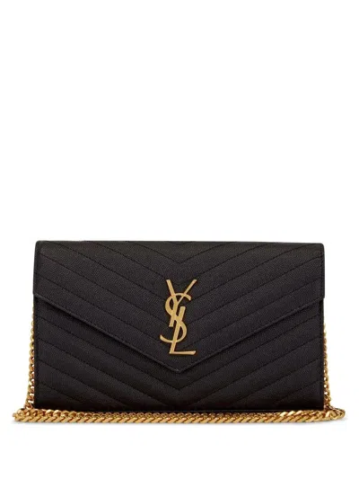Saint Laurent Quilted Leather Wallet On Chain - 22.5 Cm In Black