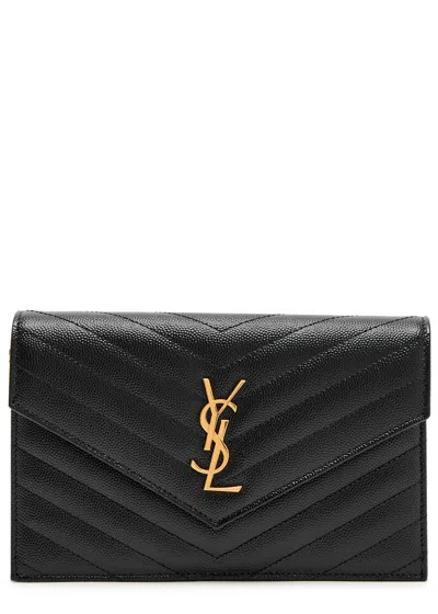 Saint Laurent Quilted Leather Wallet-on-chain In Black