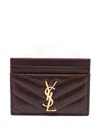 Saint Laurent Cassandre Card Case In Lambskin In Brown