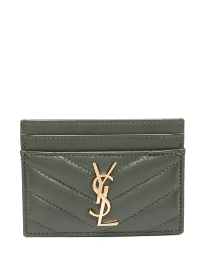 Saint Laurent Quilted Logo Cardholder In Brown