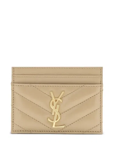 Saint Laurent Quilted Logo Cardholder In Gold