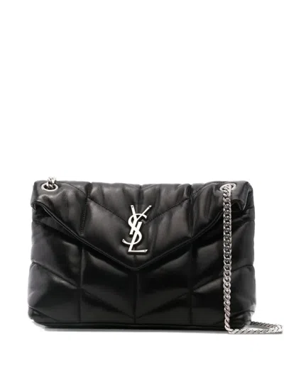Saint Laurent Quilted Logo-plaque Shoulder Bag In Black