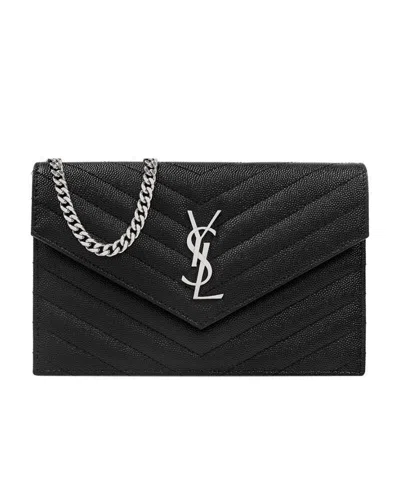 Saint Laurent Quilted Logo-plaque Shoulder Bag In Black