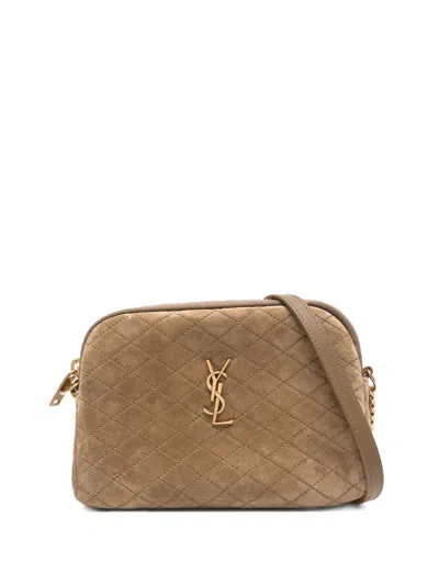 Saint Laurent Quilted Logo-plaque Shoulder Bag In Brown