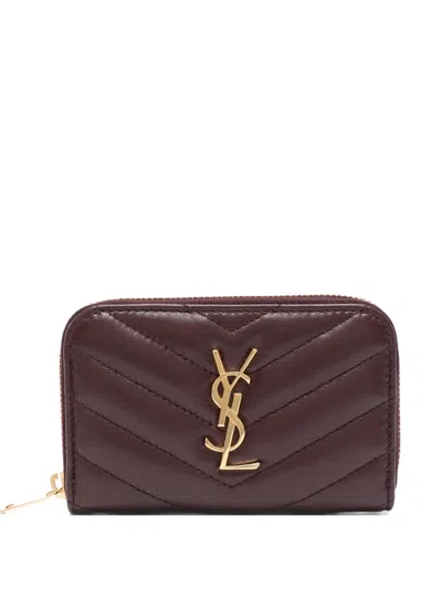Saint Laurent Quilted Logo-plaque Wallet In Brown