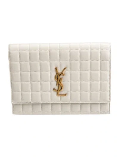 Pre-owned Saint Laurent Quilted Monogram Carré-quilt Matelassé Cassandre Flap Pouch 2023 In Neutral