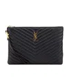 Saint Laurent Monogram Ysl Large Chevron Quilted Flat Wristlet Pouch Bag In Black