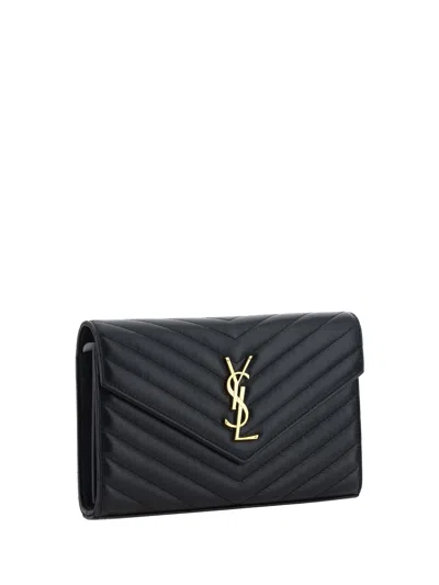 Saint Laurent Quilted Monogram Leather Wallet In Black