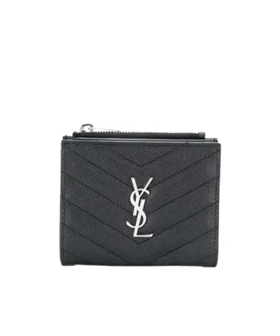Saint Laurent Quilted Monogram Wallet In Black