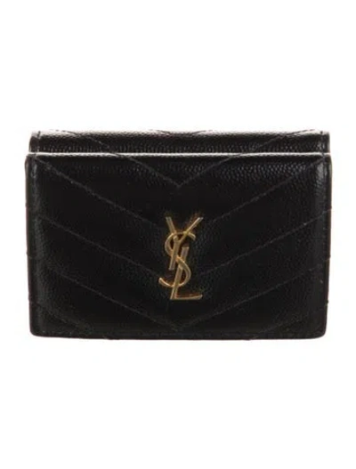 Pre-owned Saint Laurent Quilted Pattern Leather Card Holder In Black