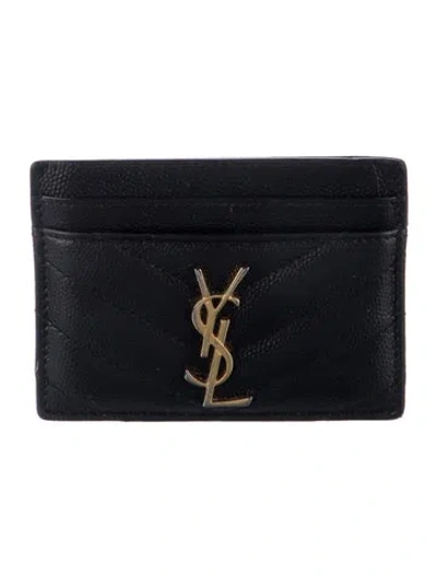 Pre-owned Saint Laurent Quilted Pattern Leather Card Holder In Black