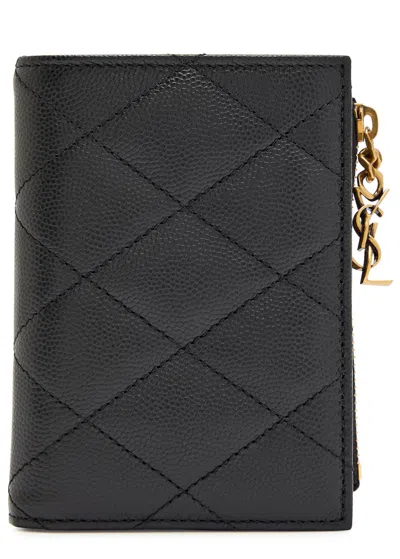 Saint Laurent Quilted Pebbled Leather Wallet In Blue