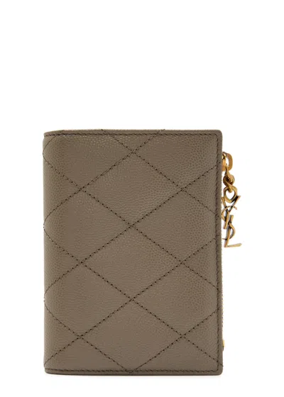 Saint Laurent Quilted Pebbled Leather Wallet In Brown