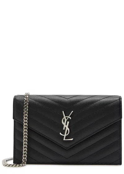 Saint Laurent Quilted Pebbled Leather Wallet-on-chain In Black