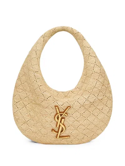 Saint Laurent Icare Hobo Raffia Shoulder Bag In Nude
