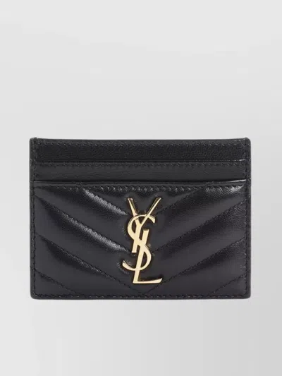 Saint Laurent Quilted Rectangular Card Case In Blue