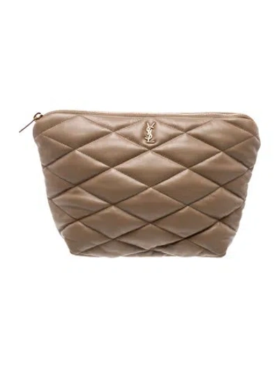 Pre-owned Saint Laurent Quilted Sade Pouch In Neutral