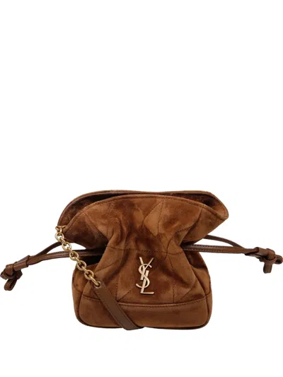 Saint Laurent Quilted Suede Cross Body Bag In Brown
