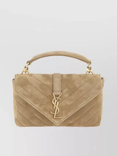 Saint Laurent Quilted Suede Shoulder Bag