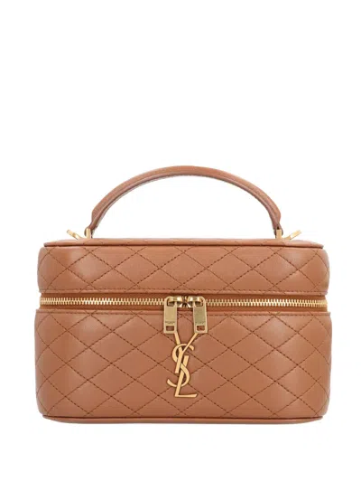 Saint Laurent Lambskin Gaby Vanity Bags In Brown