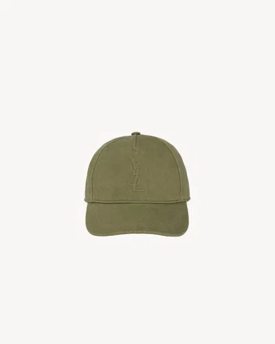 Saint Laurent Quilted Topstitching Adjustable Closure Cap For Men In Green