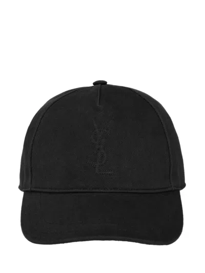 Saint Laurent Quilted Topstitching Adjustable Closure Hat In Black