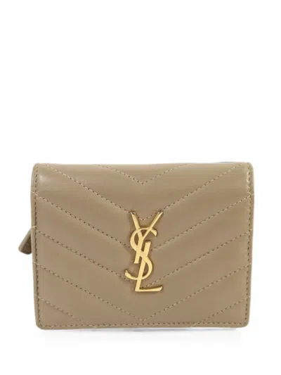 Pre-owned Saint Laurent Quilted Ysl Wallet In Neutral