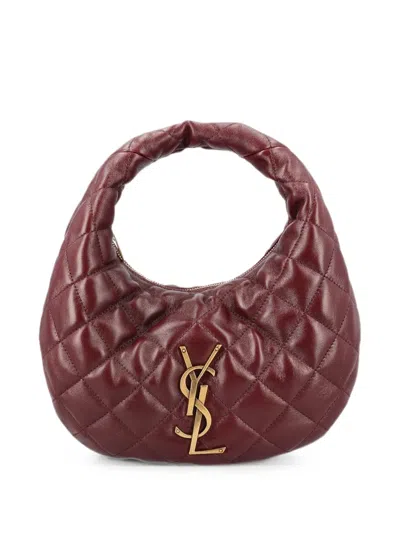 Saint Laurent Quilted Ysl-plaque Shoulder Bag In Burgundy