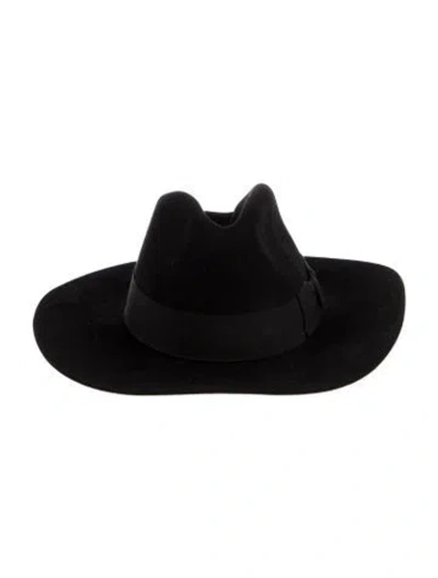 Pre-owned Saint Laurent Rabbit Felt Wide Brim Fedora In Black