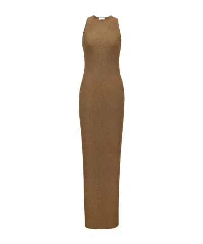 Saint Laurent Racerback Dress In Lamé Rib Knit
