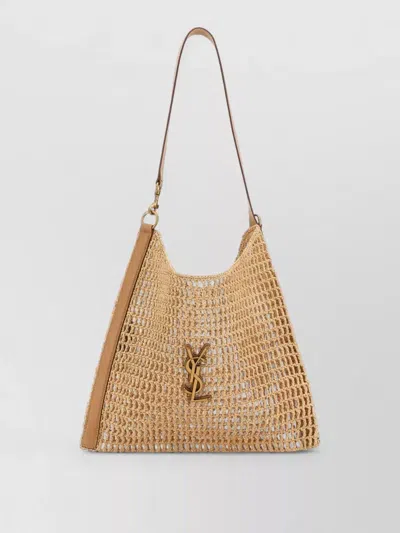 Saint Laurent Raffia And Leather Shopping Shoulder Bag
