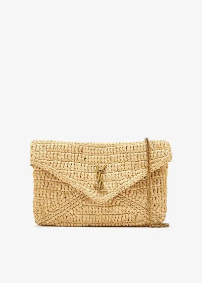 Saint Laurent Raffia Cassandre Crossbody Bag In Neutral