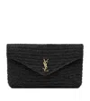 Saint Laurent Raffia Cassandre Envelope Pouch In Black