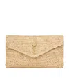 Saint Laurent Raffia Cassandre Envelope Pouch In Brown