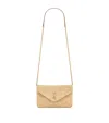 Saint Laurent Raffia Cassandre Pouch On Chain In Sand