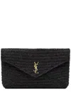 Saint Laurent Raffia Clutch Bag In Black