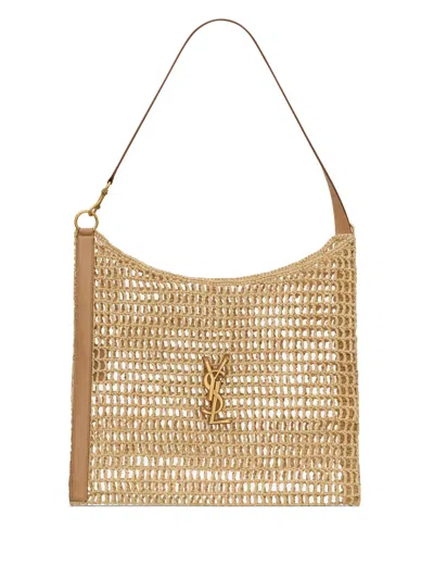 SAINT LAURENT RAFFIA CROCHET TOTE BAG