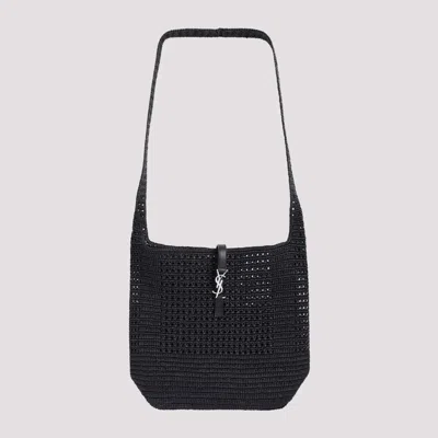 Saint Laurent Raffia Hobo Bag In Black