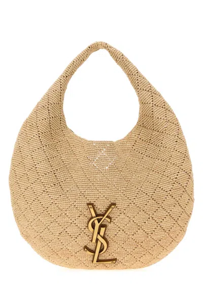 Saint Laurent Raffia Icare Shopping Handbag, 22 X 35 X 8 Cm In Nude