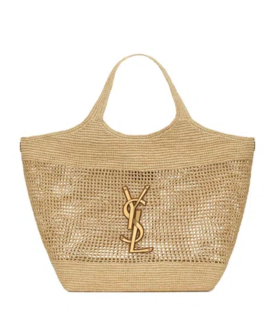 Saint Laurent Raffia Icare Tote Bag In Brown