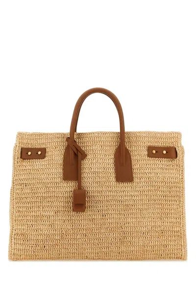Saint Laurent Raffia Medium Sac De Jour Shopping Bag In Nude