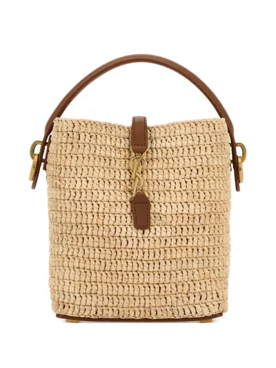 Saint Laurent Raffia Mini Le 37 Bucket Bag In Blue