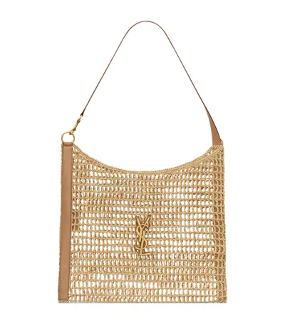 Saint Laurent Raffia Oxalis Crochet Shoulder Bag In Nude