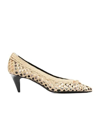 Saint Laurent Raffia Pointed Pumps In Nude