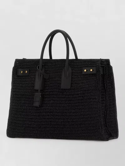 Saint Laurent Raffia Sac De Jour Medium Tote Bag In Black