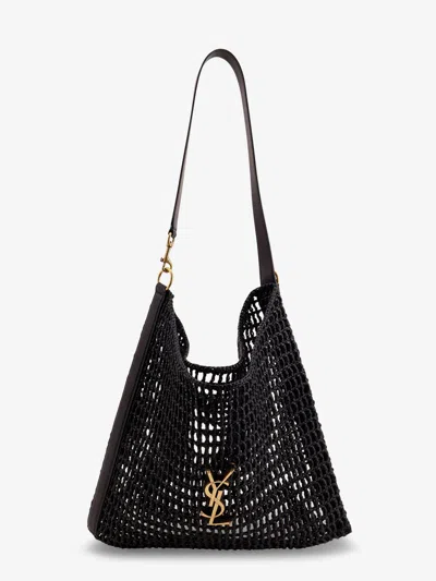 Saint Laurent Raffia Shoulder Bag In Black