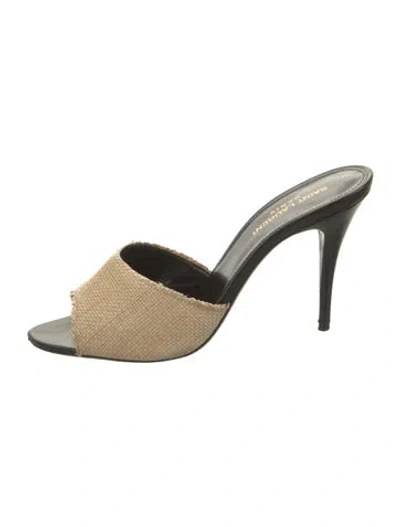Pre-owned Saint Laurent Raffia Slides In Black
